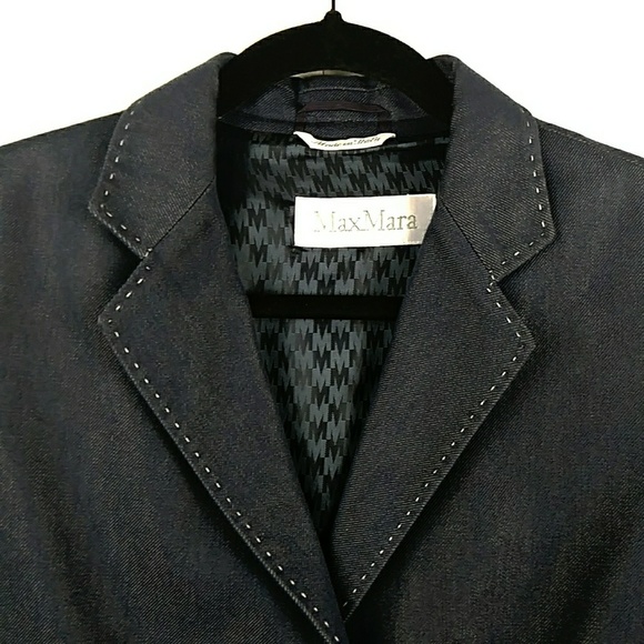 MaxMara Navy Blazer Exposed Stitching Jacket 10 Iridescent Fabric Dark Acadamia - Picture 3 of 8